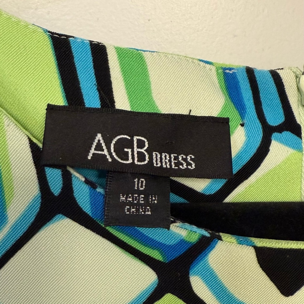 AGB Geometric Blue and Green Midi Dress - Picture 2 of 4